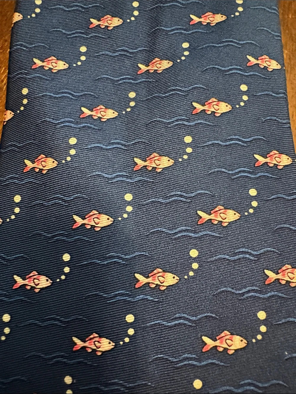 Tommy Hilfiger Navy Silk Tie with Pink Fish Motif